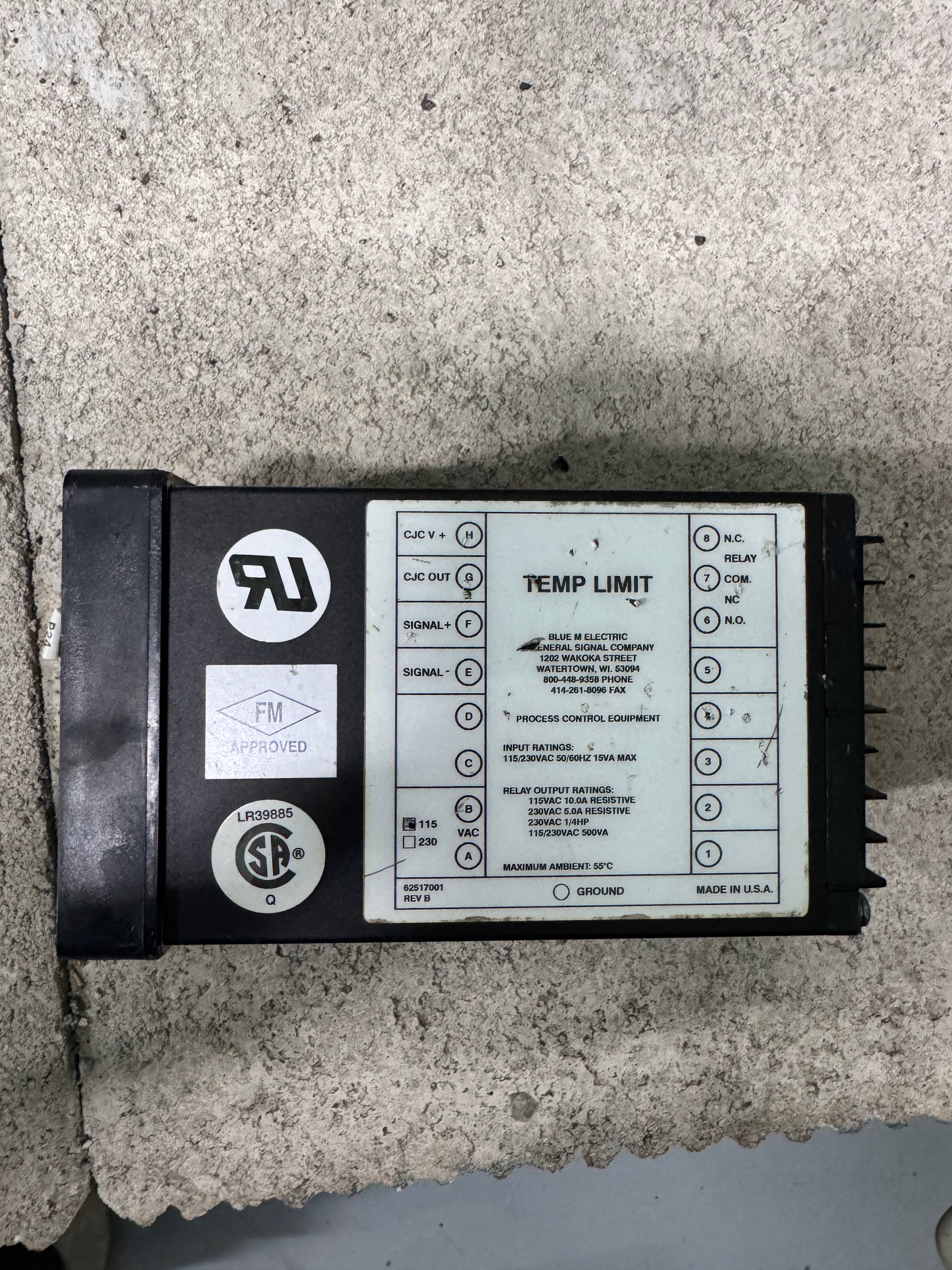 Blue M Electric 62517001 REV B