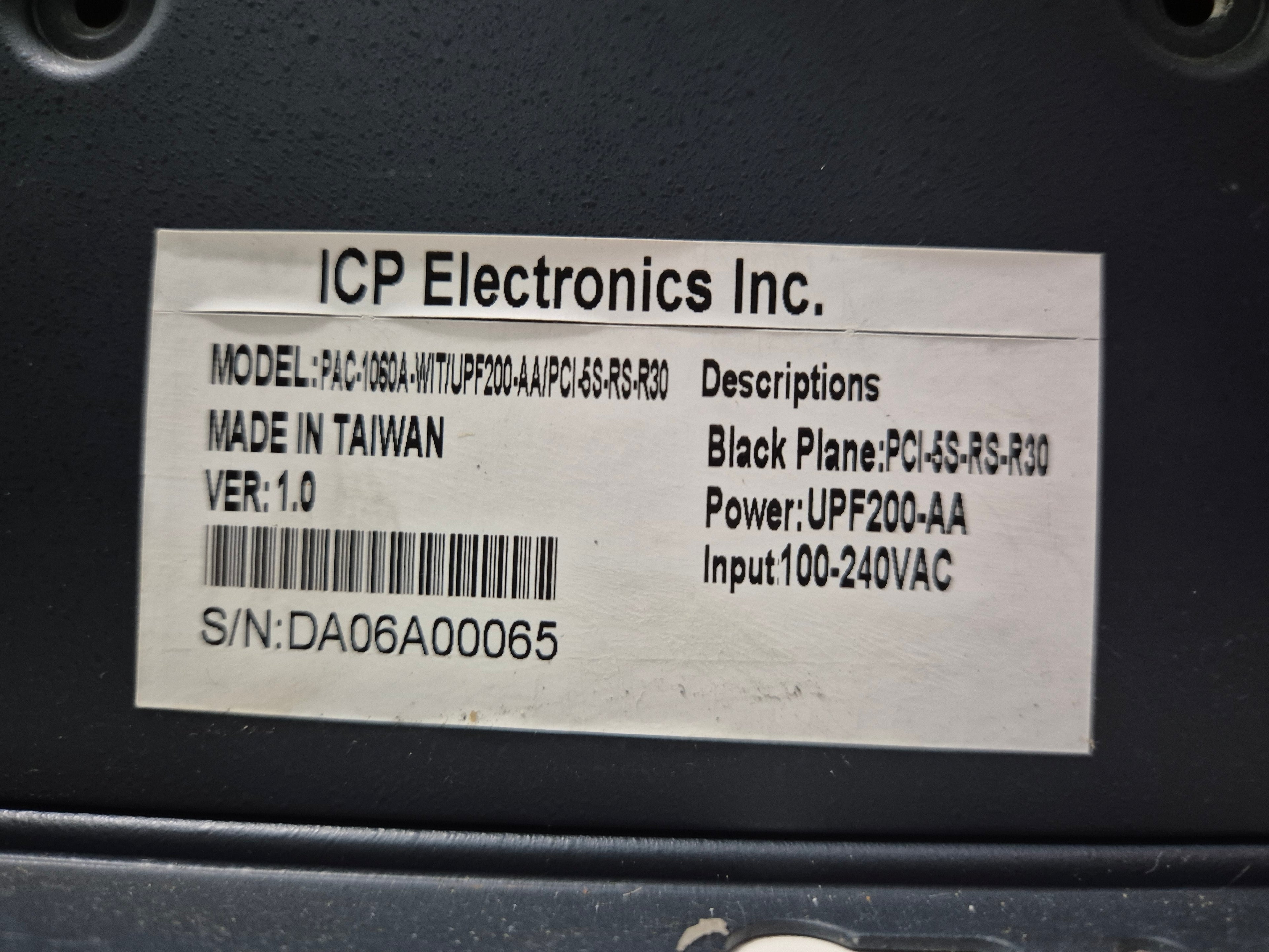 ICP ELECTRONICS PAC-1060A-WIT/UPF200-AA/PCI-5S-RS-R30